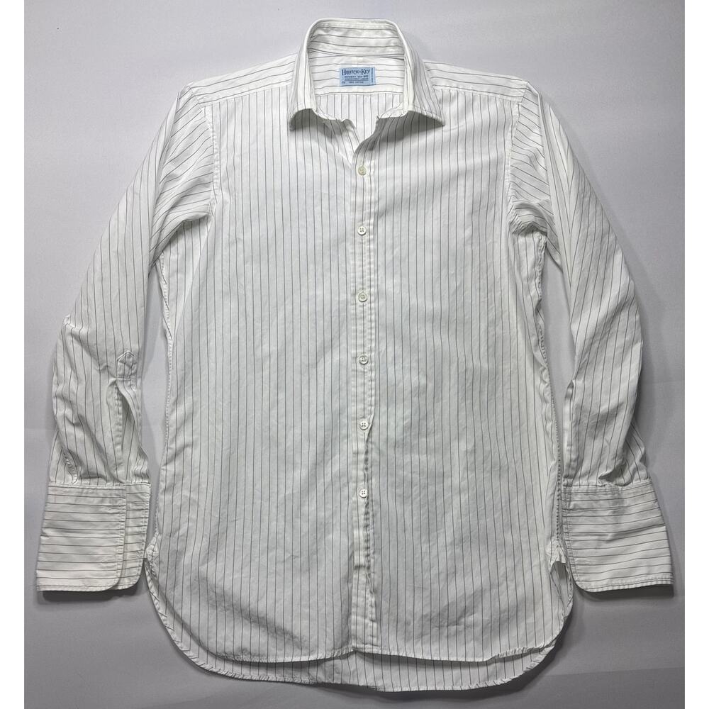 Hilditch & Key Men's French Cuff White Striped Button Up Dress Shirt Size 15-1/2